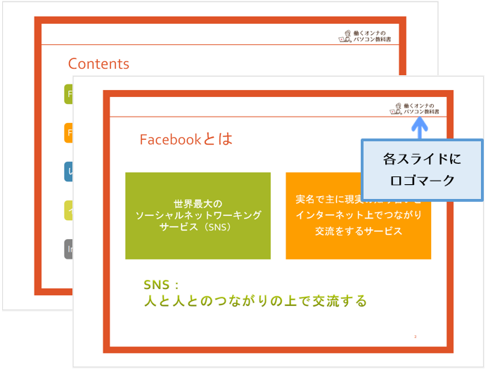 Powerpoint 全スライドに会社のロゴを挿入 スライドマスター 働くオンナのパソコン教科書
